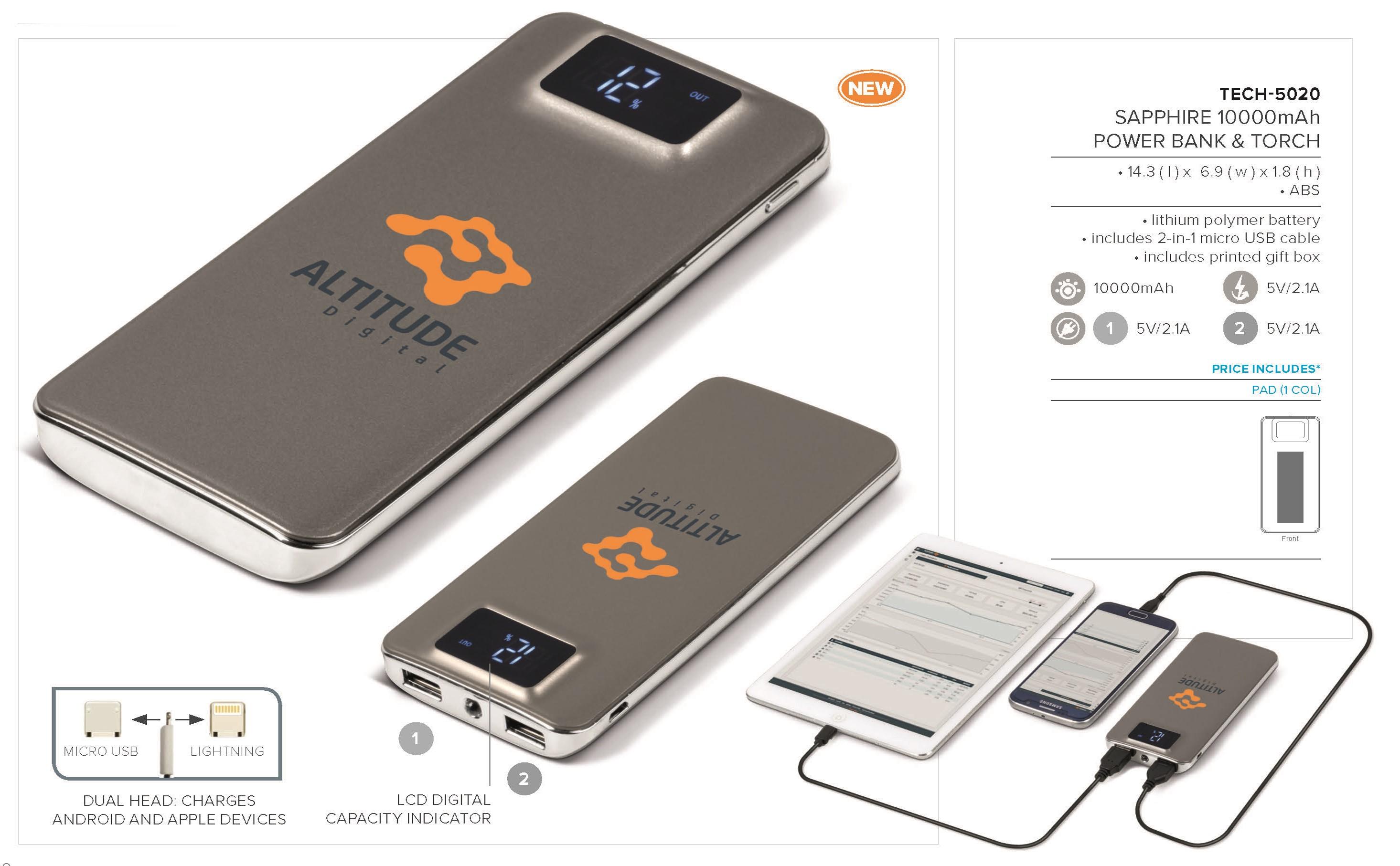 Sapphire 10000mah Power Bank & Torch