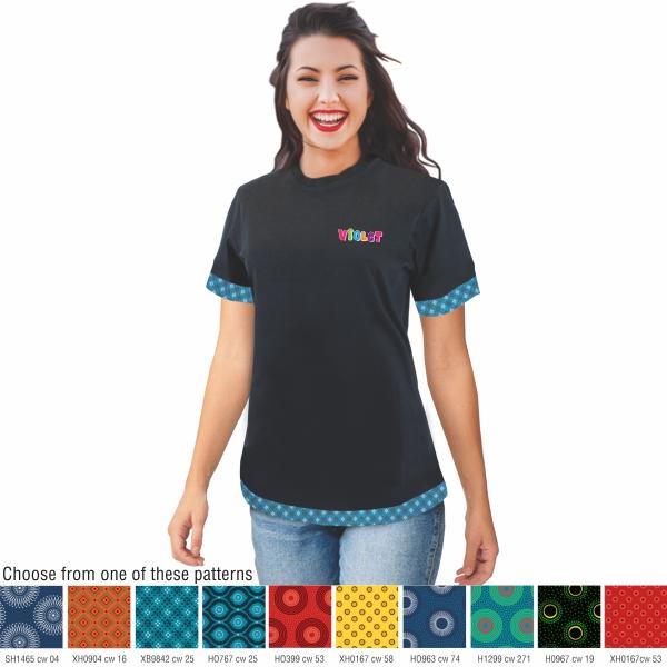 Ladies Crew Neck T-shirt With Shweshwe Triming 5xl
