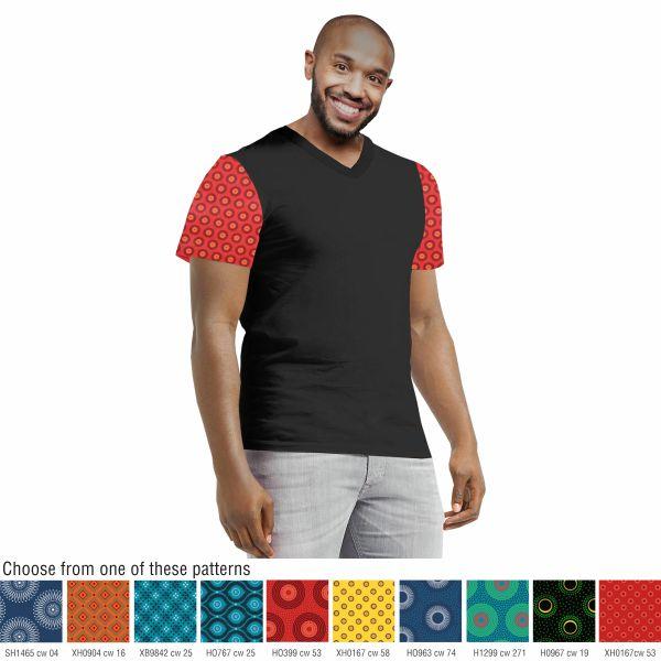 Mens V-neck T-shirt With Shweshwe Sleeves 4xl