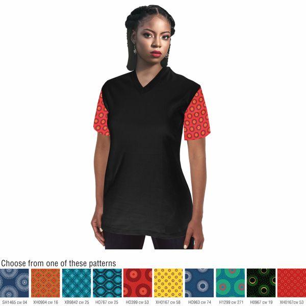 Ladies V-neck T-shirt With Shweshwe Sleeves 4xl