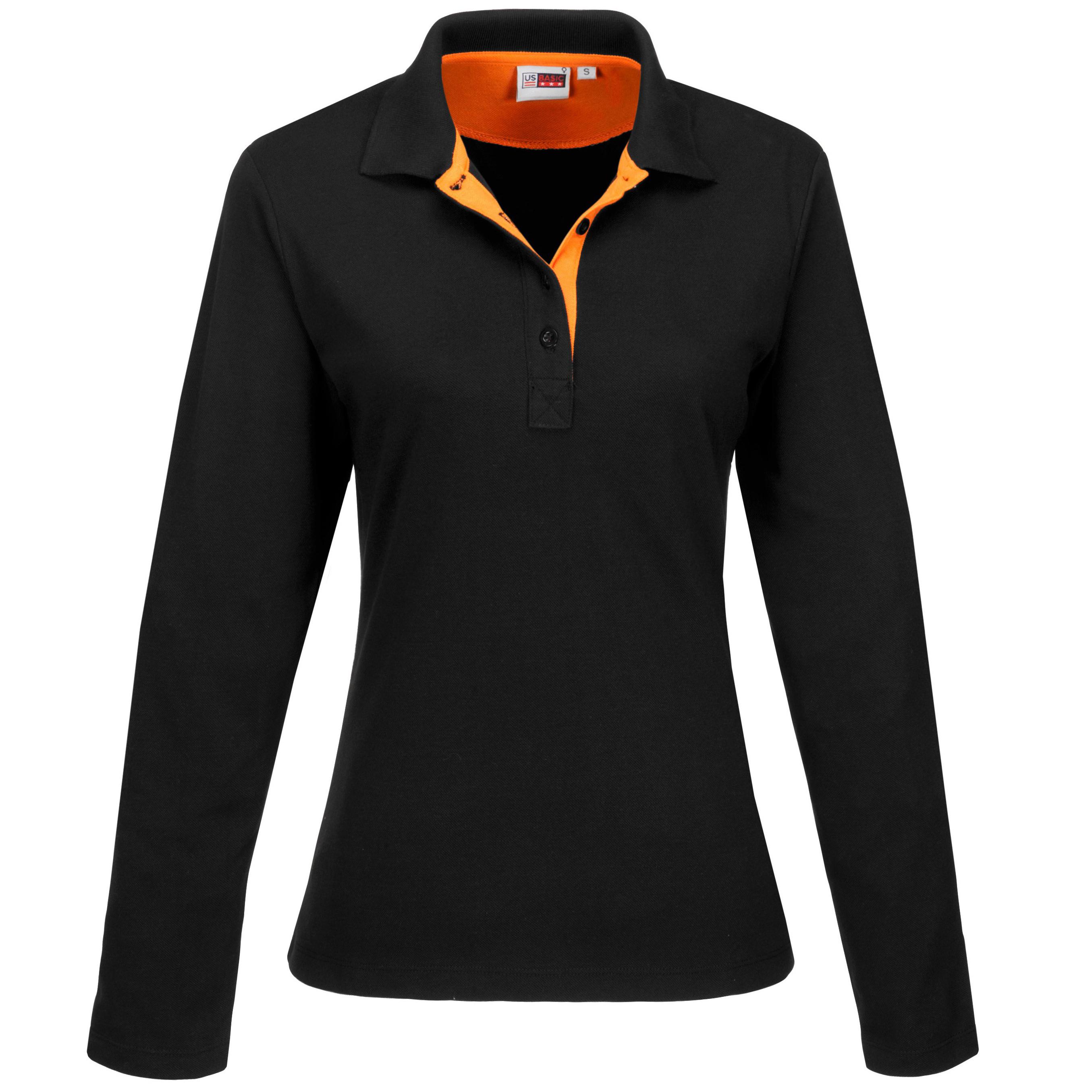 Ladies Long Sleeve Solo Golf Shirt - Orange Only