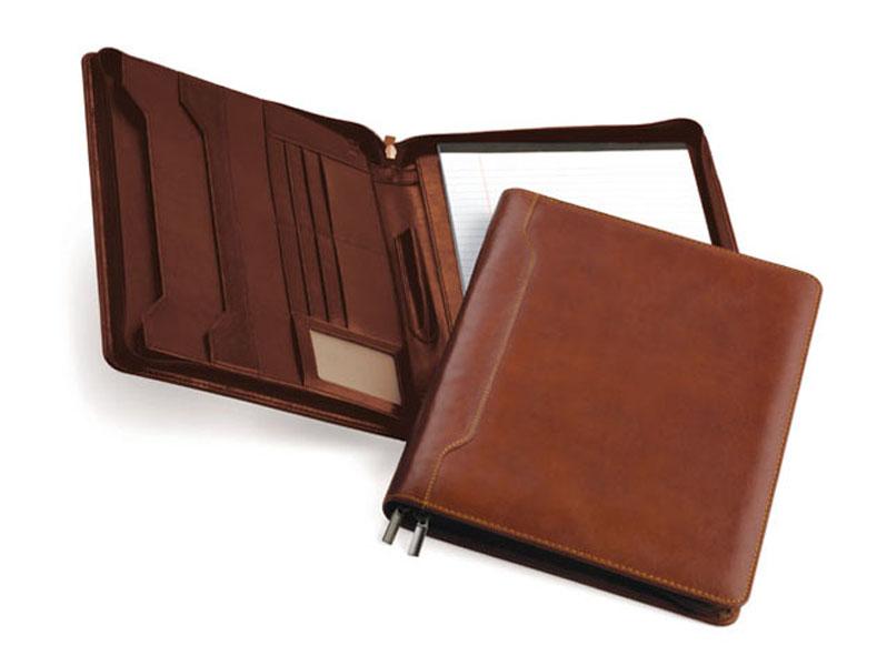 A4 Leather Zip Around Folder - Brown