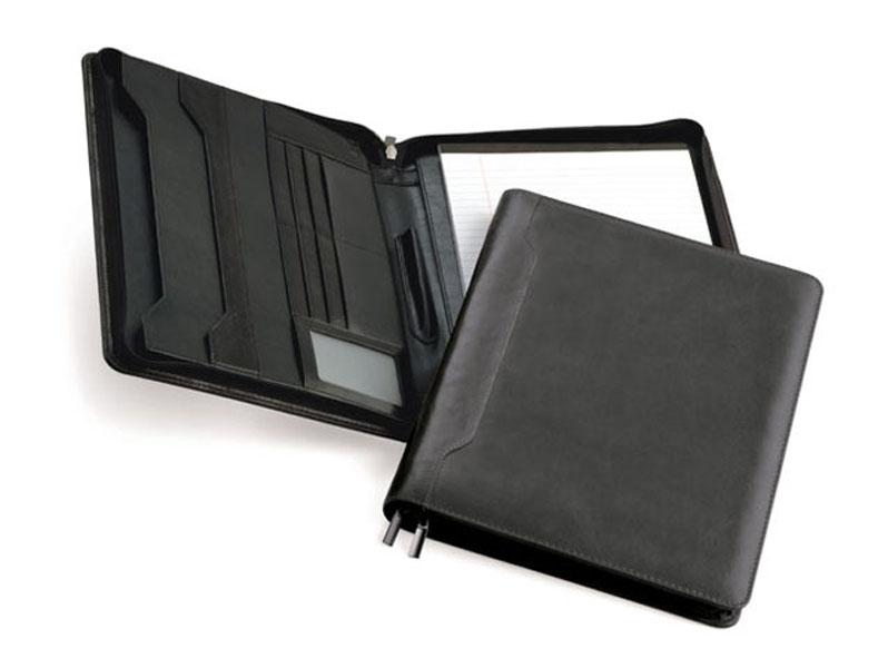 A4 Leather Zip Around Folder - Black