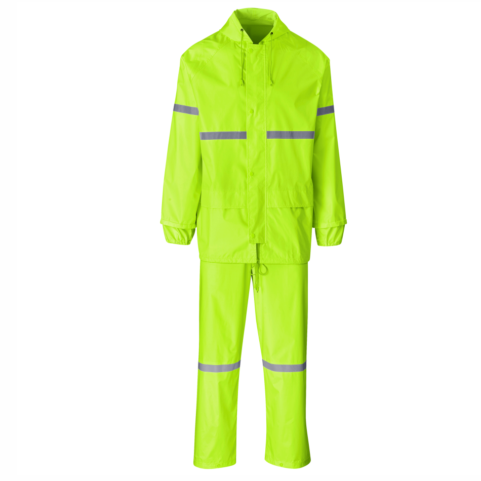 Outdoor Hi-viz Reflective Rubberised Polyester/pvc Rainsuit
