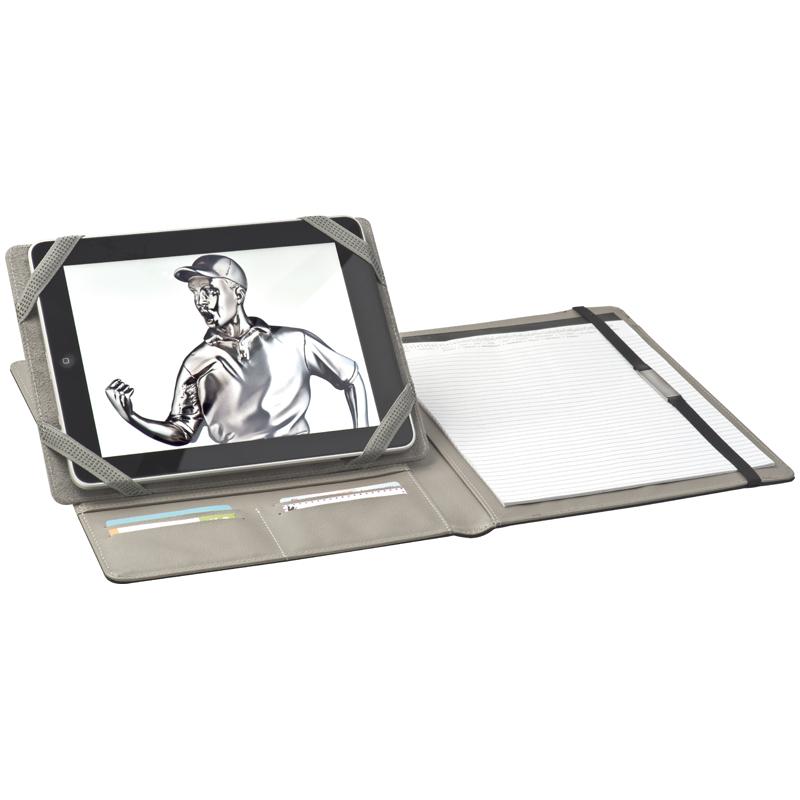 Microfibre Folder With Tablet Holder And Loop Closure - Features A Metal Plaque For Easy Engraving.