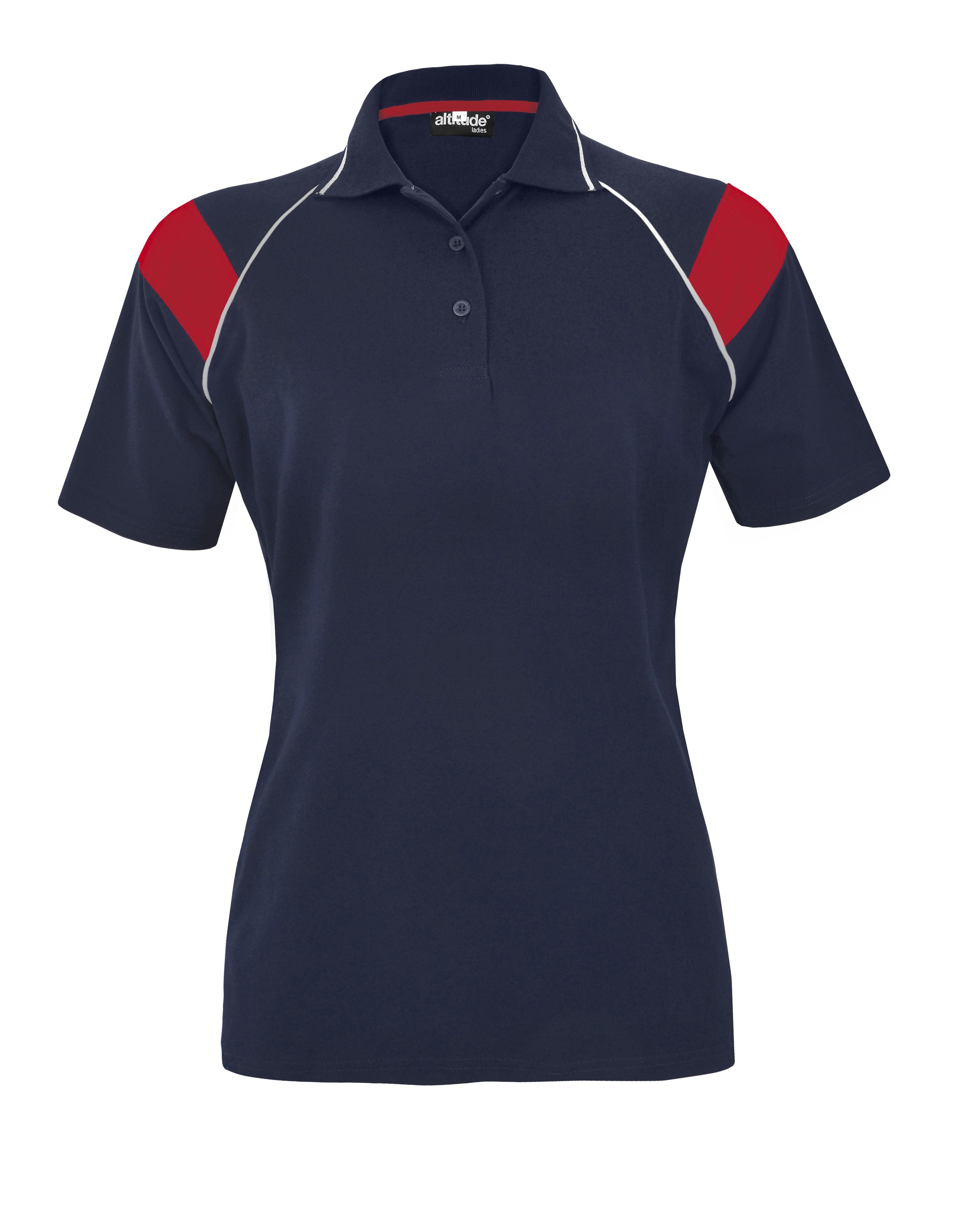 Ladies Score Golf Shirt - Navy And Red Only
