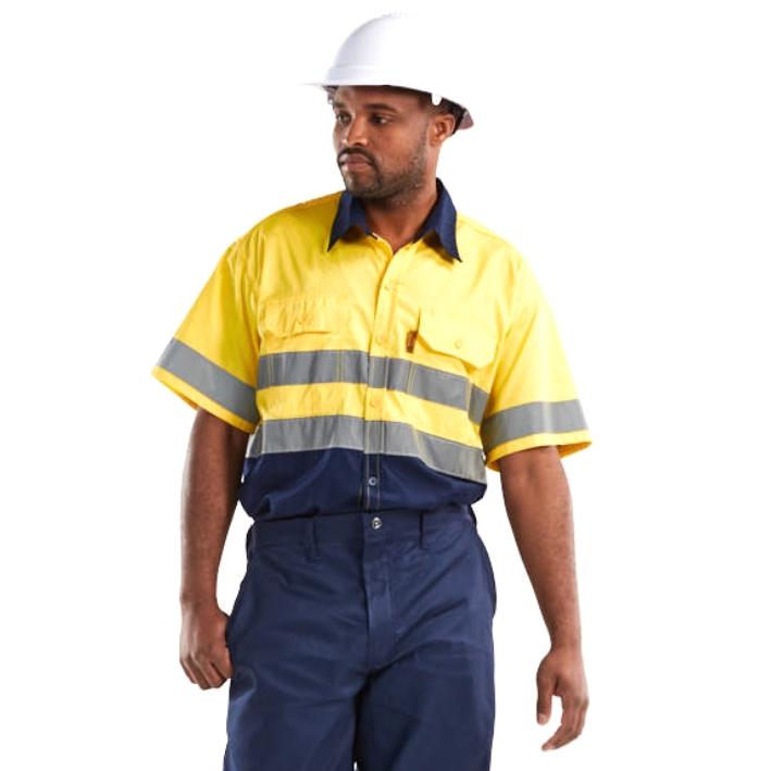 Dromex Reflective Yellow/navy Ventilated Short Sleeve Shirt