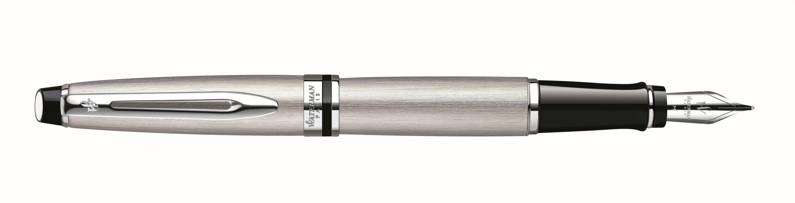 Waterman Expert3 Stainless Steel Chrome Trim Fountain Pen Med Nib - Blu Ink