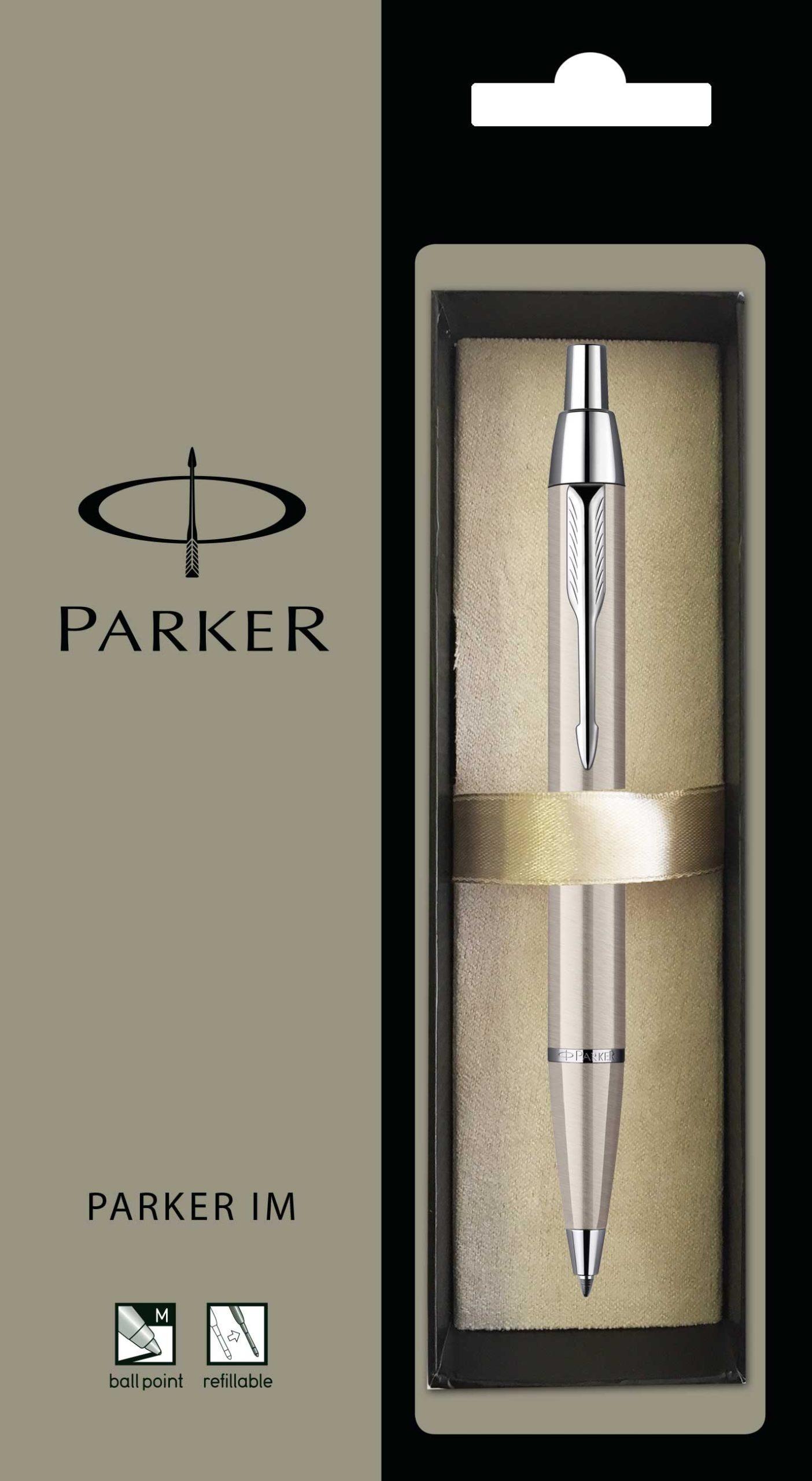 Parker Im Classic Stainless Steel Chrome Trim Ball Pen - Medium Nib - Black Ink