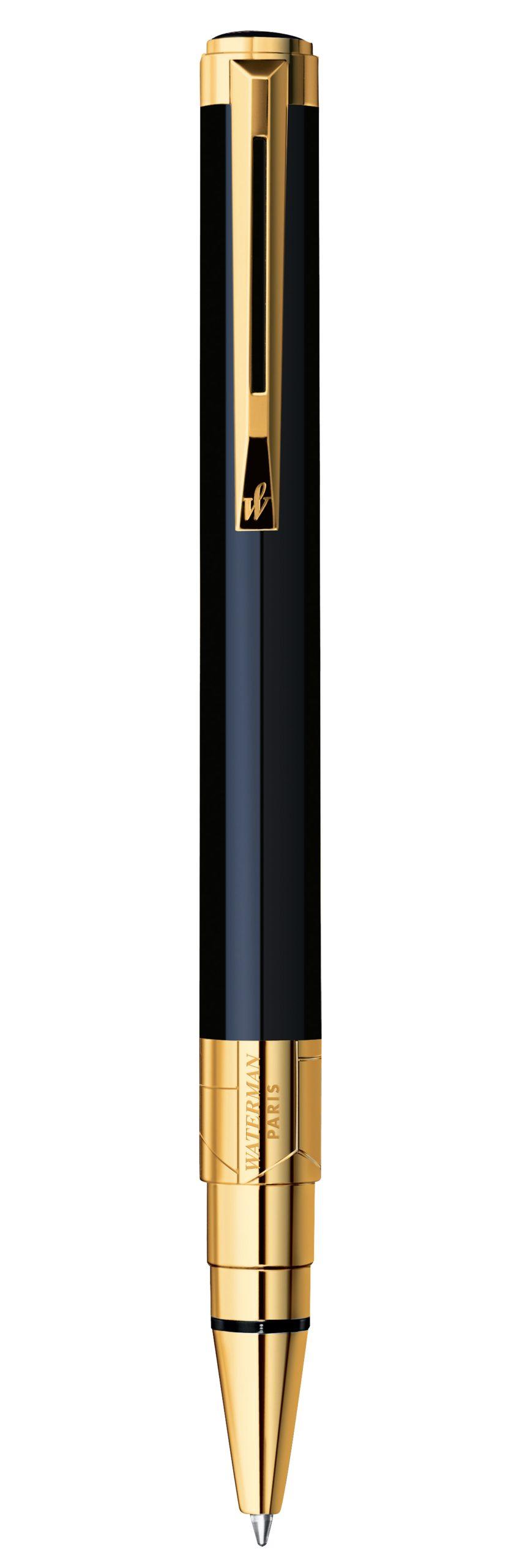Waterman Perspective Black Gold Trim Ballpoint Med Nib - Blu Ink