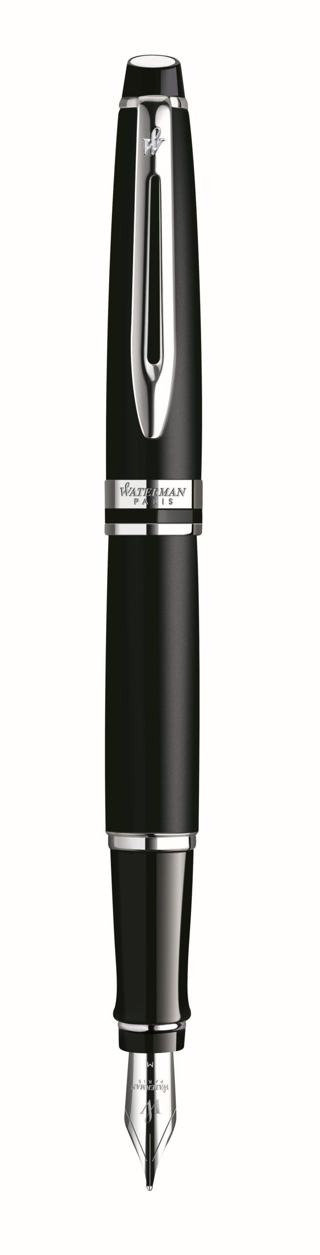 Waterman Expert3 Matte Black Chrome Trim Fountain Pen Med Nib - Blu Ink