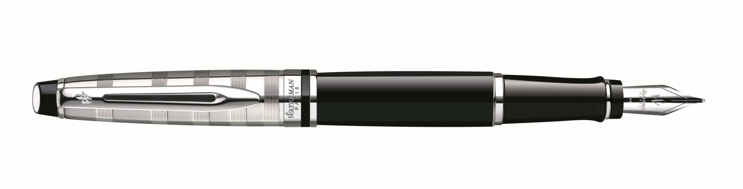 Waterman Expert3 Deluxe Black Chrome Trim Fountain Pen Med Nib - Blu Ink