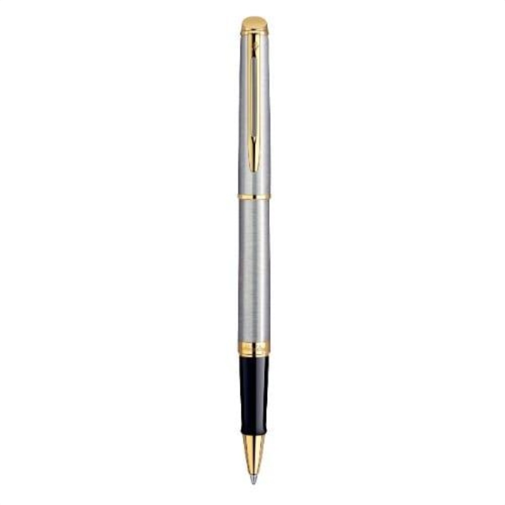 Waterman Hemisphere Essential Stainless Steel Gold Trim Rb Fine Nib - Blk Ink