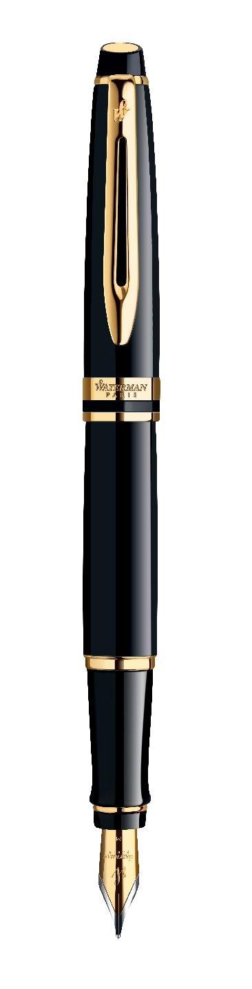 Waterman Expert3 Lacque Black Gold Trim Fountain Pen Med Nib - Blu Ink