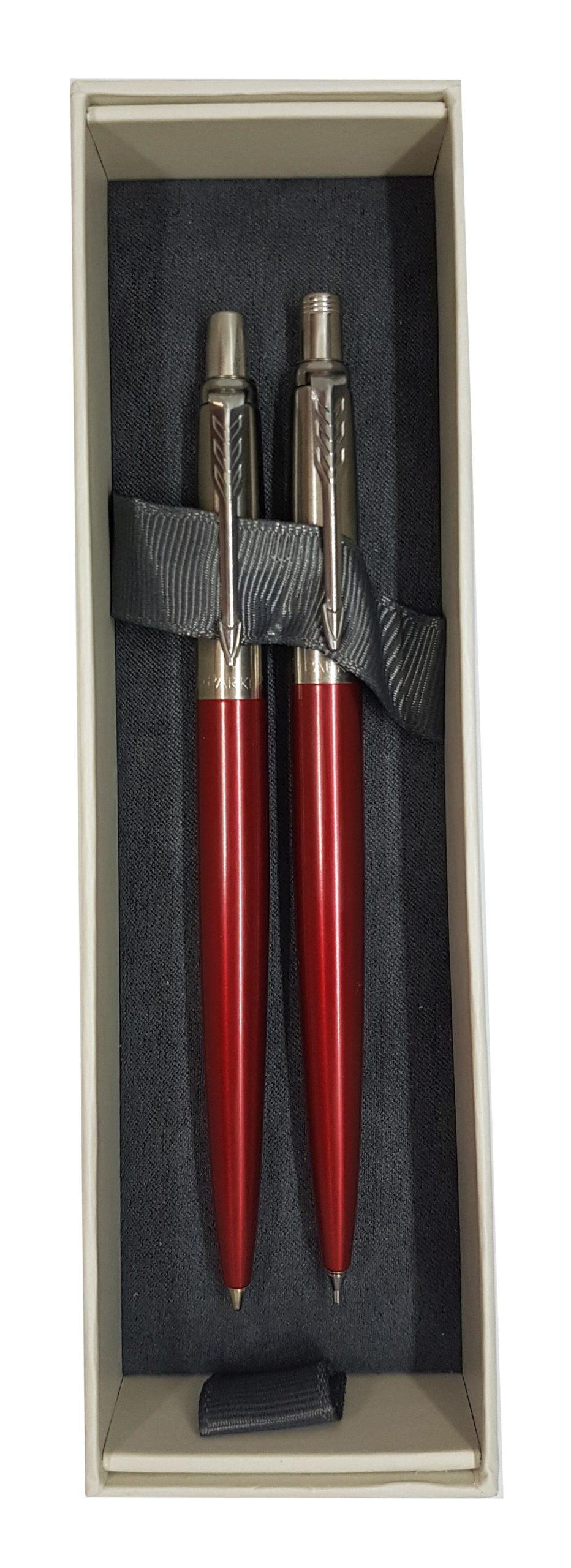 Parker Jotter Kensington Red Ball Pen & Pencil Set - Medium Nib - Black Ink