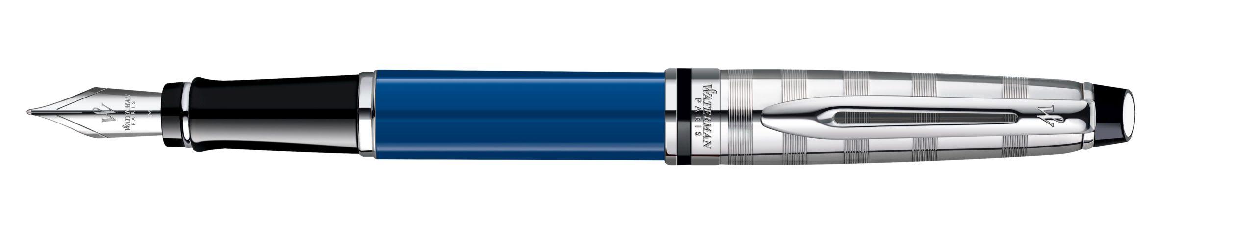 Waterman Expert3 Delux Blue Obsession Chrome Trim Fountain Pen Med Nib - Blu Ink