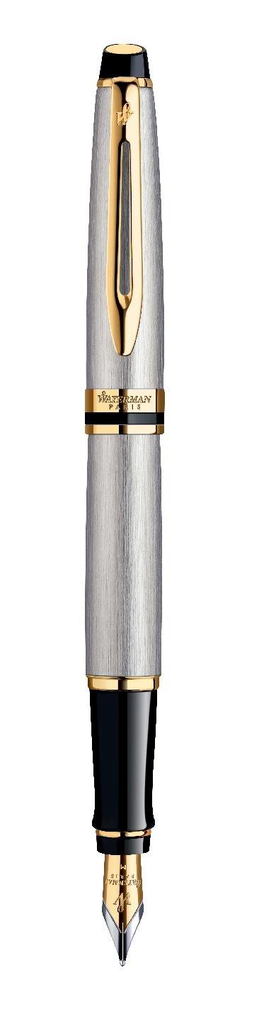 Waterman Expert3 Stainless Steel Gold Trim Fountain Pen Med Nib - Blu Ink