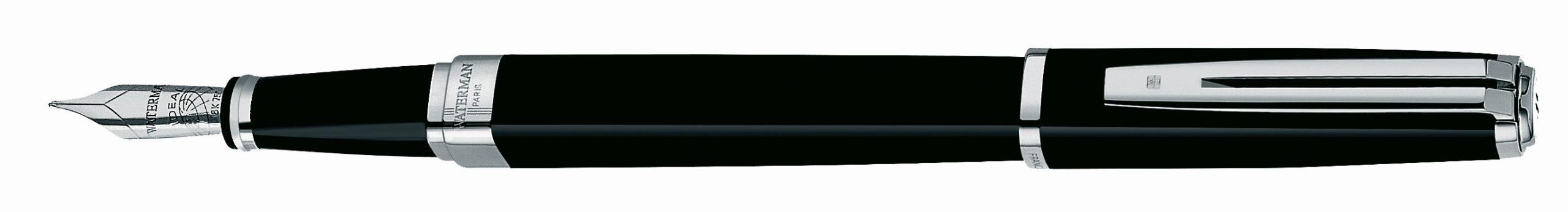 Waterman Exception Slim Black Lacque Silver Trim Fountain Pen Med Nib - Blu Ink