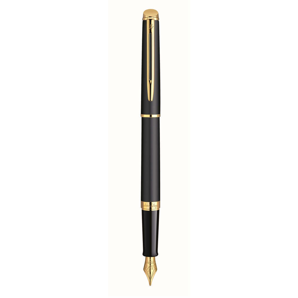Waterman Hemisphere Essential Matte Black Gold Trim Fountain Pen Med Nib - Blu Ink