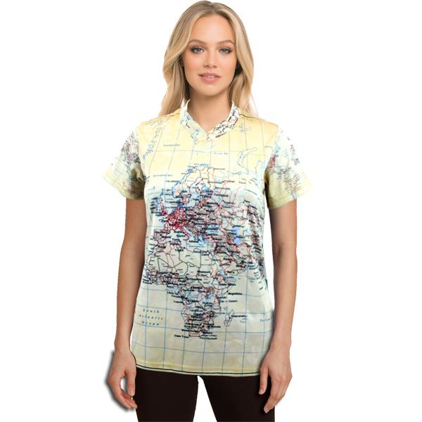 Ladies Map V-neck Tshirt