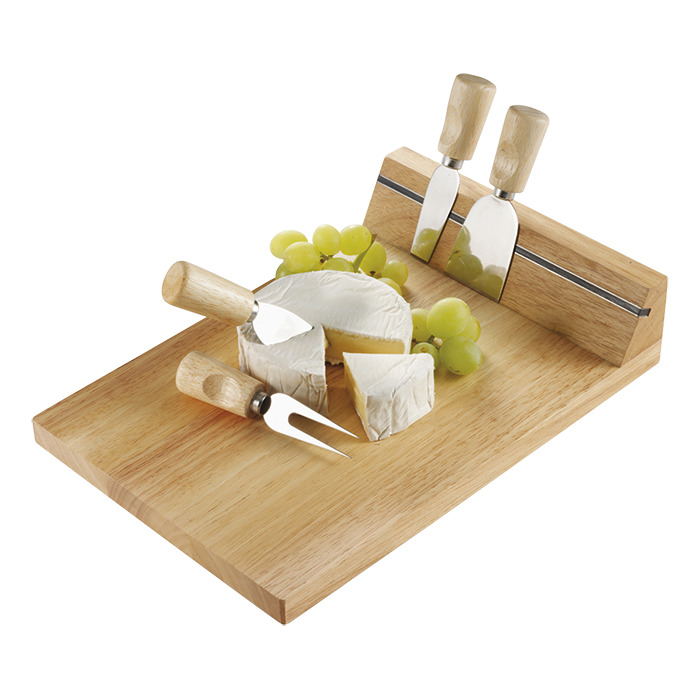 Bh4657 - Wooden Cheese Board With Magnetic Strip And 4 Knives